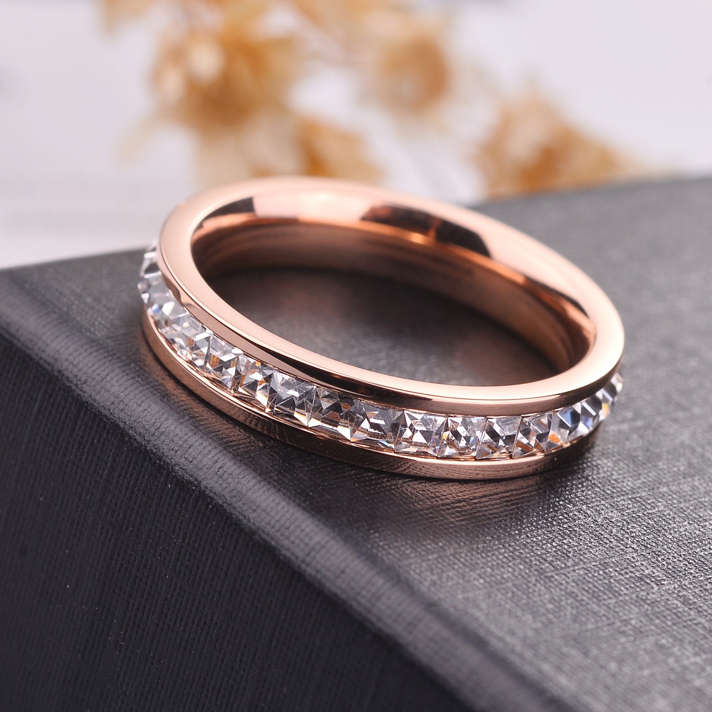 Eternal Elegance Rose Gold Eternity Band – Dazzling Princess-Cut Simulated Diamonds