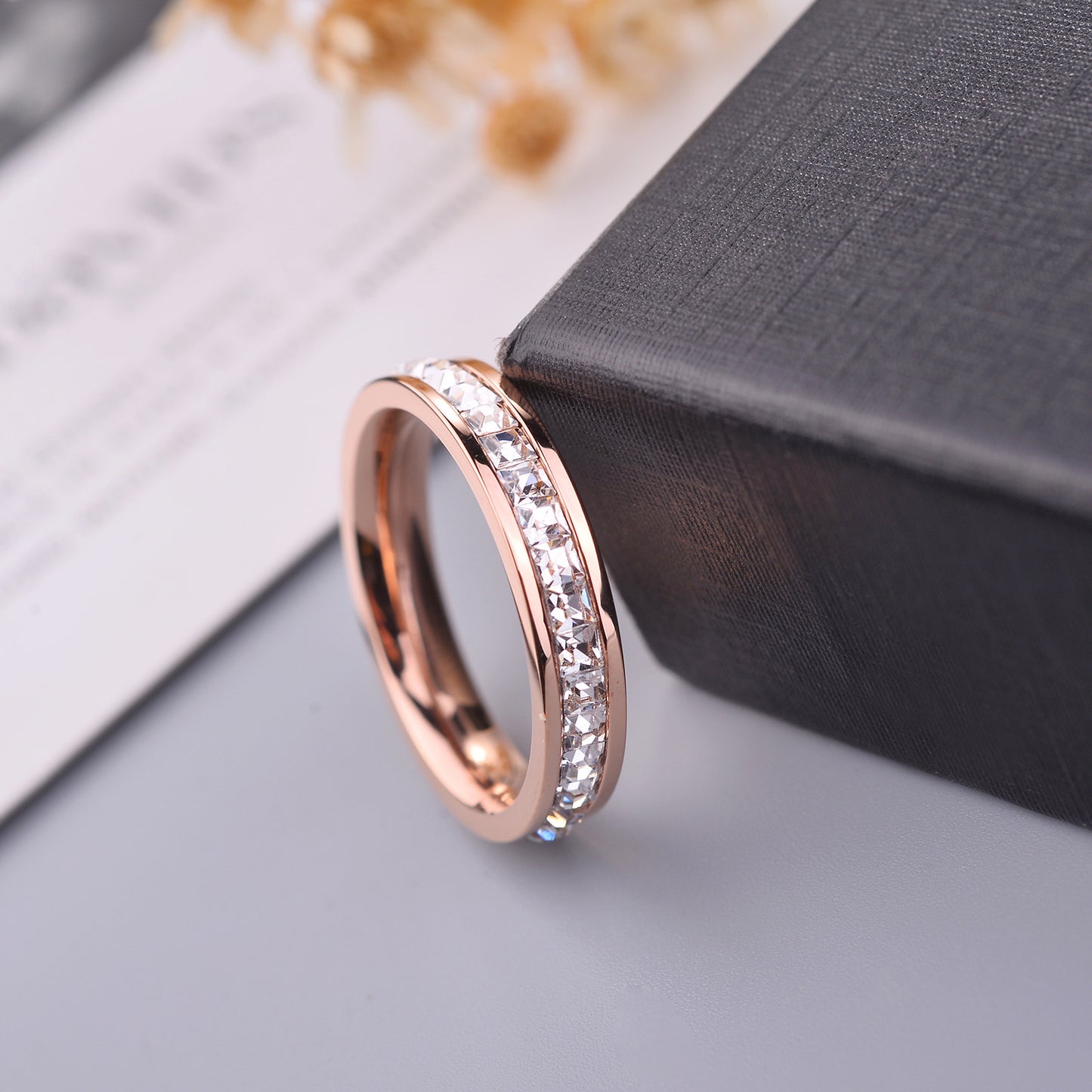 Eternal Elegance Rose Gold Eternity Band – Dazzling Princess-Cut Simulated Diamonds