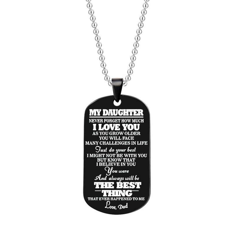 To My Daughter or Son Black Silver Stainless Steel Tags Necklace