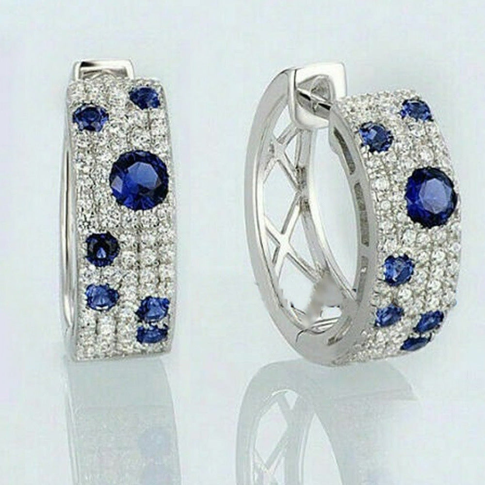 Blue White Earrings Round Micro Inlaid Zircon Exquisite Ear Clip