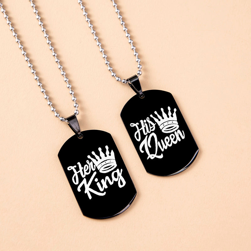 Hip Hop Her King His Queen Stainless Steel Tags Couple Necklaces