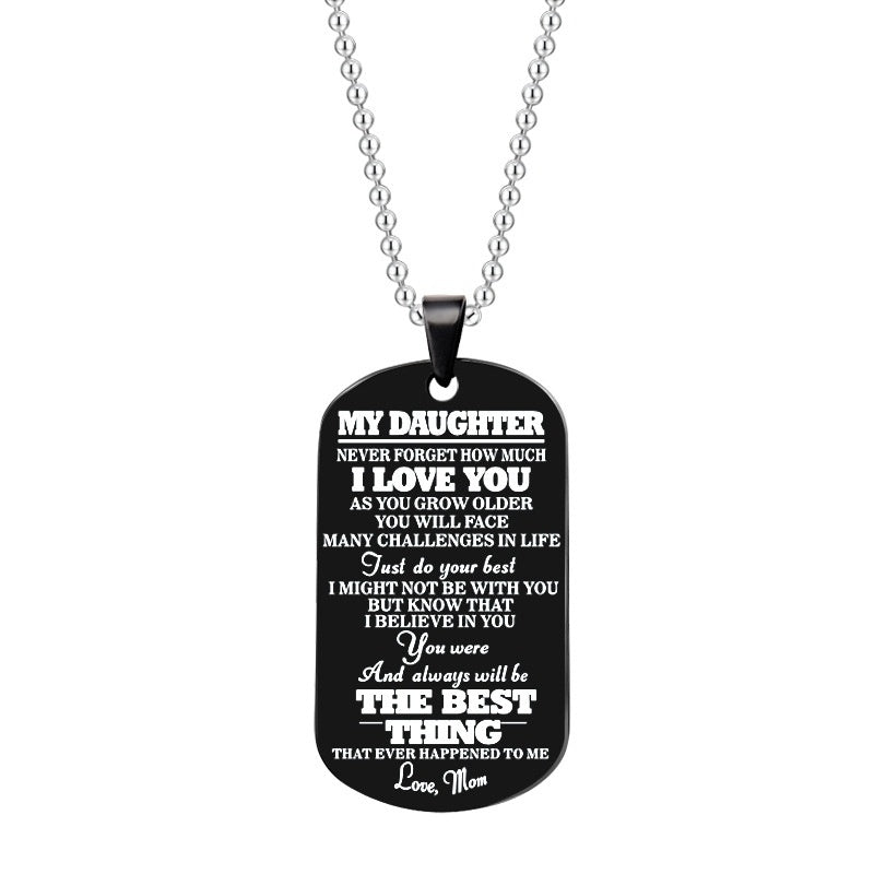 To My Daughter or Son Black Silver Stainless Steel Tags Necklace
