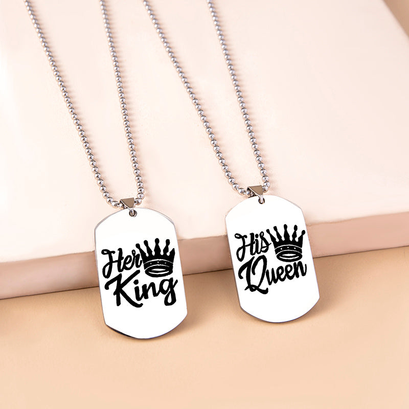 Hip Hop Her King His Queen Stainless Steel Tags Couple Necklaces