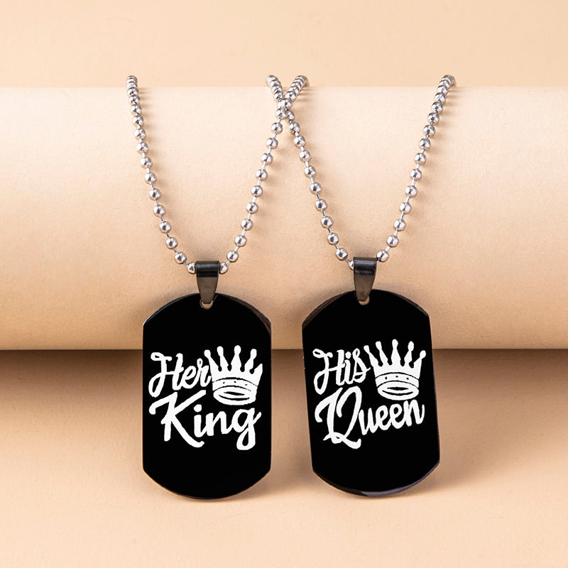 Hip Hop Her King His Queen Stainless Steel Tags Couple Necklaces