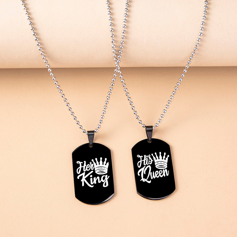 Hip Hop Her King His Queen Stainless Steel Tags Couple Necklaces