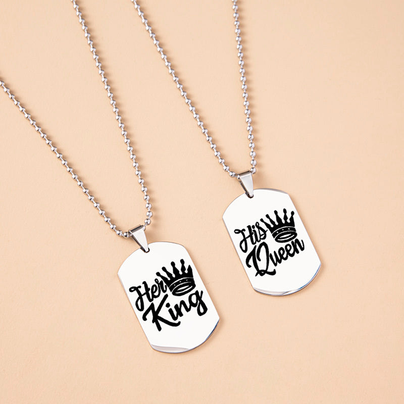 Hip Hop Her King His Queen Stainless Steel Tags Couple Necklaces