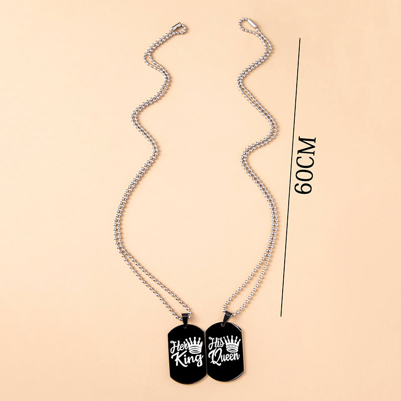 Hip Hop Her King His Queen Stainless Steel Tags Couple Necklaces