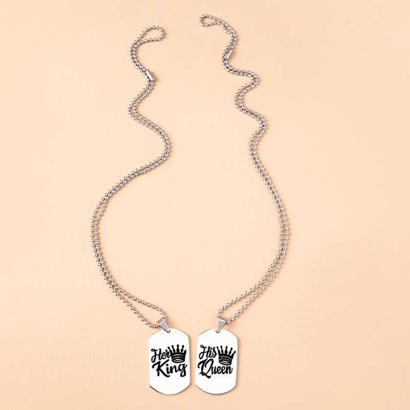 Hip Hop Her King His Queen Stainless Steel Tags Couple Necklaces