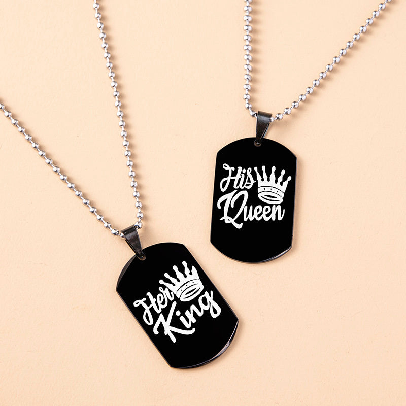 Hip Hop Her King His Queen Stainless Steel Tags Couple Necklaces