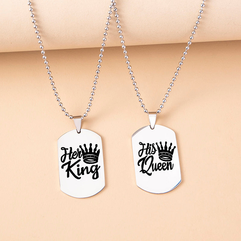 Hip Hop Her King His Queen Stainless Steel Tags Couple Necklaces