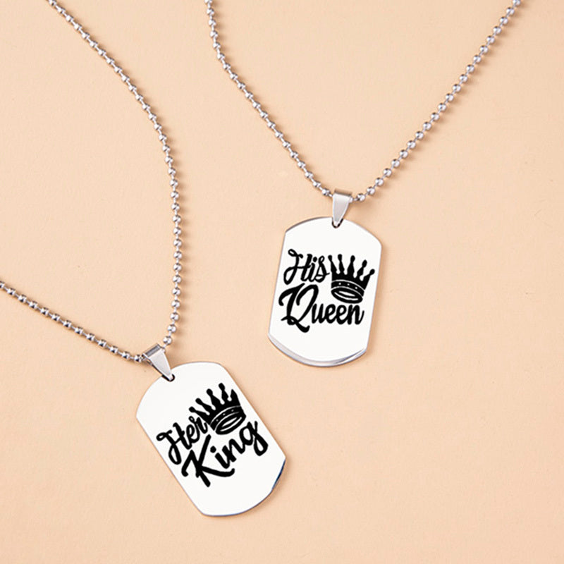 Hip Hop Her King His Queen Stainless Steel Tags Couple Necklaces