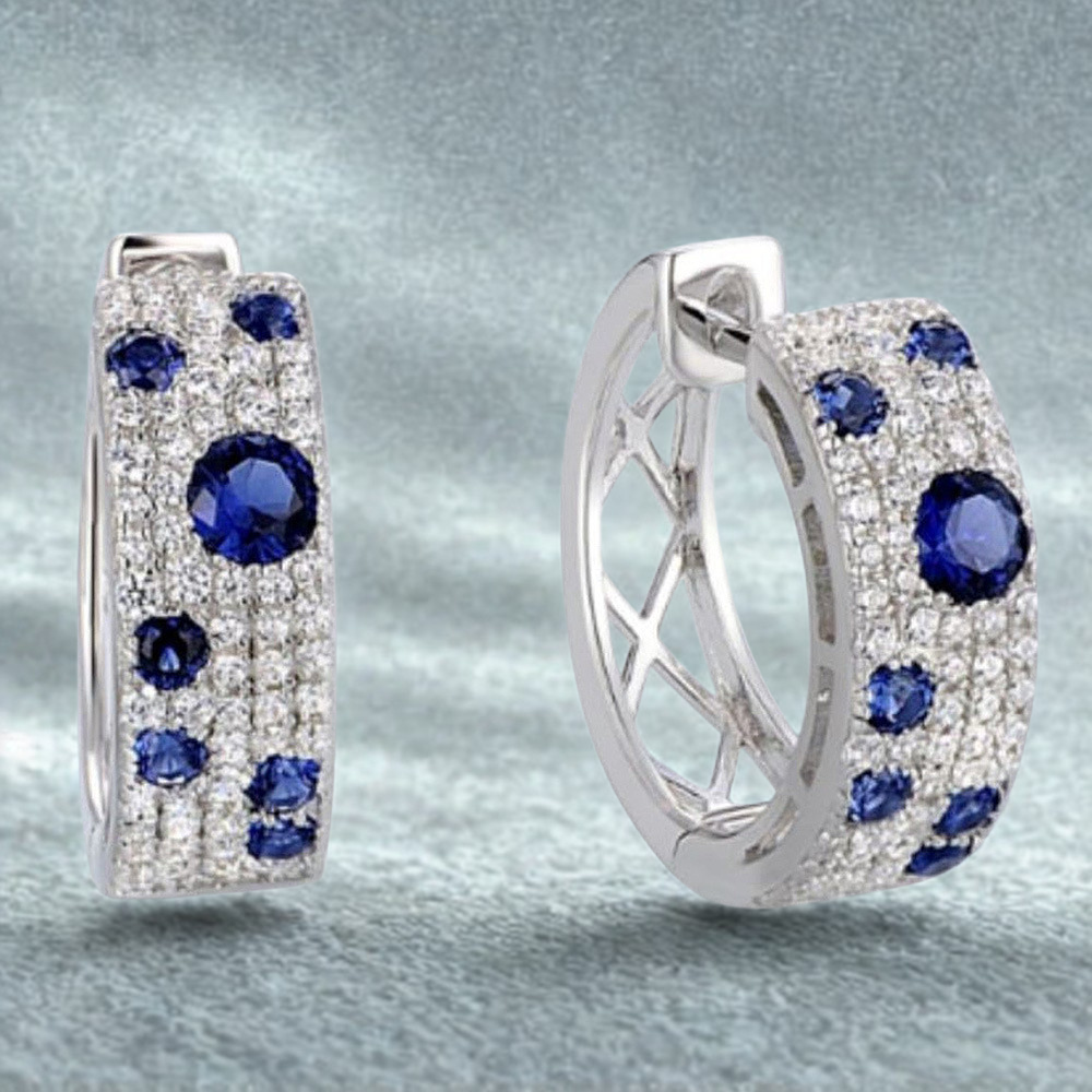 Blue White Earrings Round Micro Inlaid Zircon Exquisite Ear Clip