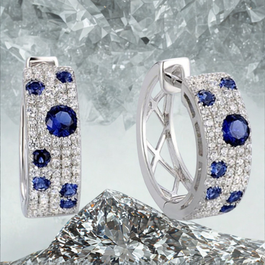 Blue White Earrings Round Micro Inlaid Zircon Exquisite Ear Clip