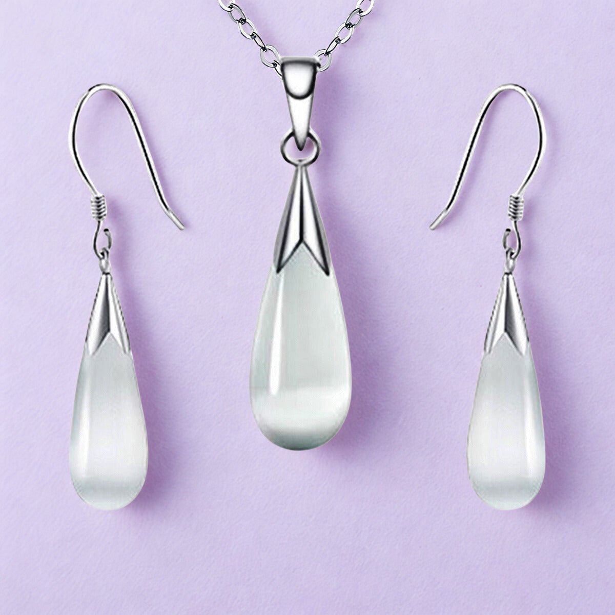 Emma Manor 14k White Gold Plated Water Drop Jewelry Set